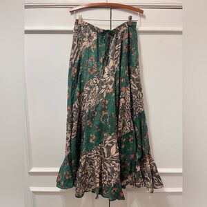 Free People Floral Maxi Skirt in Green and Tan